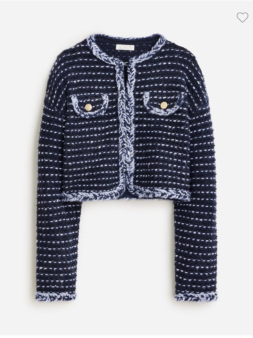 J. Crew Girls' Navy and White Tweed Cropped Jacket